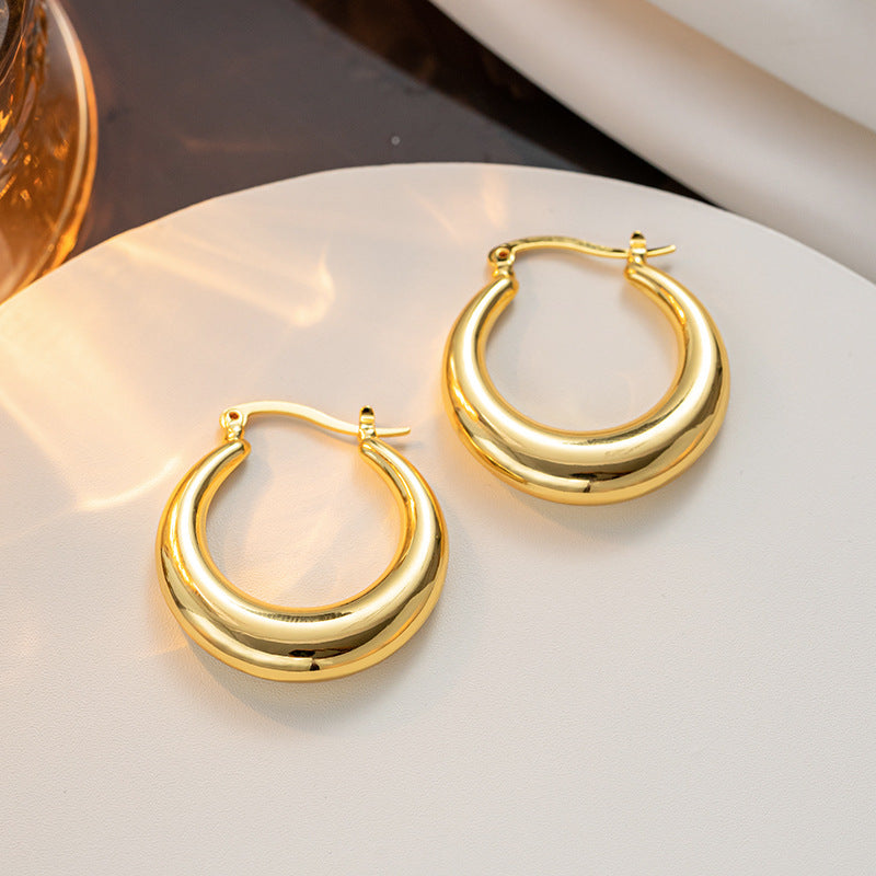 European and American e-commerce popular titanium steel, plated with 18K gold crescent-shaped circle ear buckle large tube hollow, titanium steel, earrings