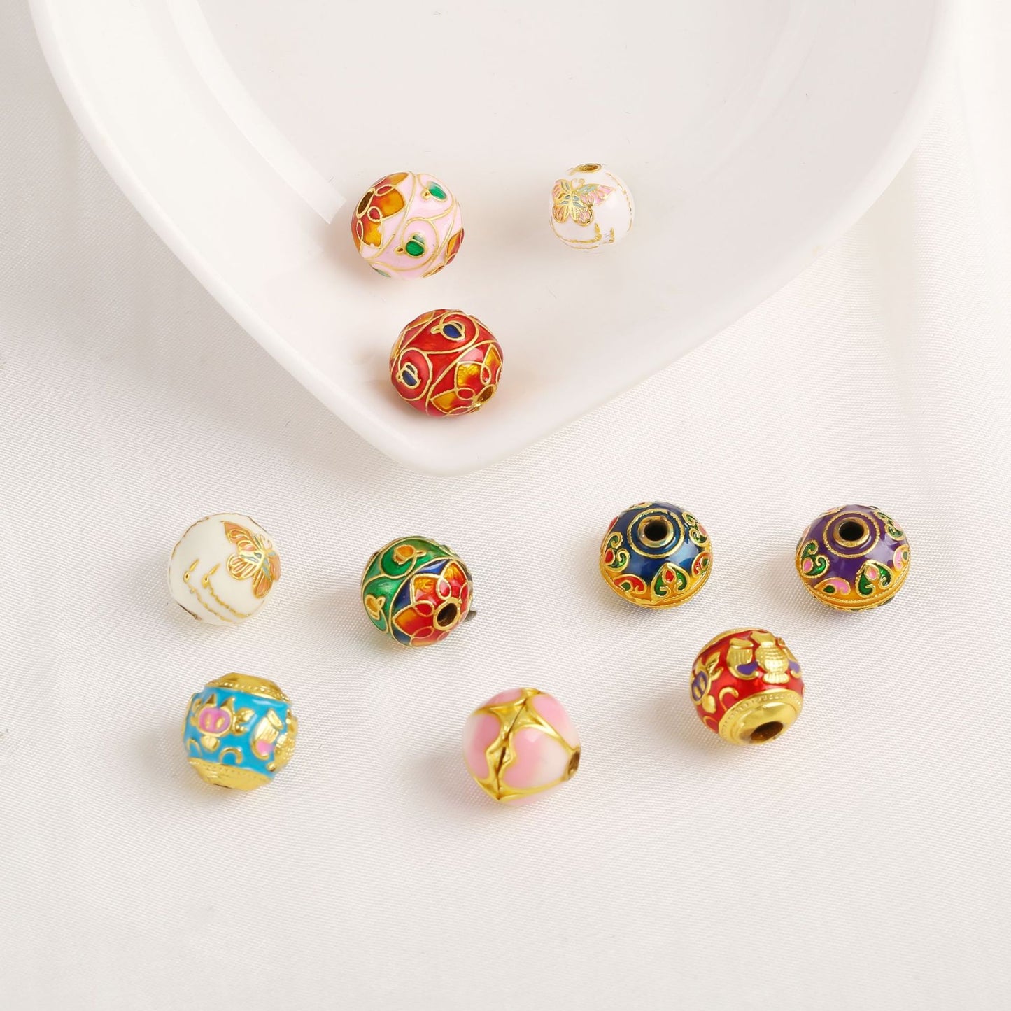 Ancient Gold Jingtai Blue Lotus Bead Partition Accessories, Enamel Color Hollow Round Bead Loose Bead Necklace Bracelet DIY Accessories