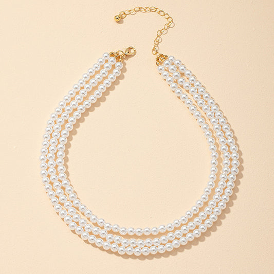 Popular Jewelry Wholesale Three-layer Pearl Necklace European and American New Neck Jewelry Small Pearl Multi-layer Necklace