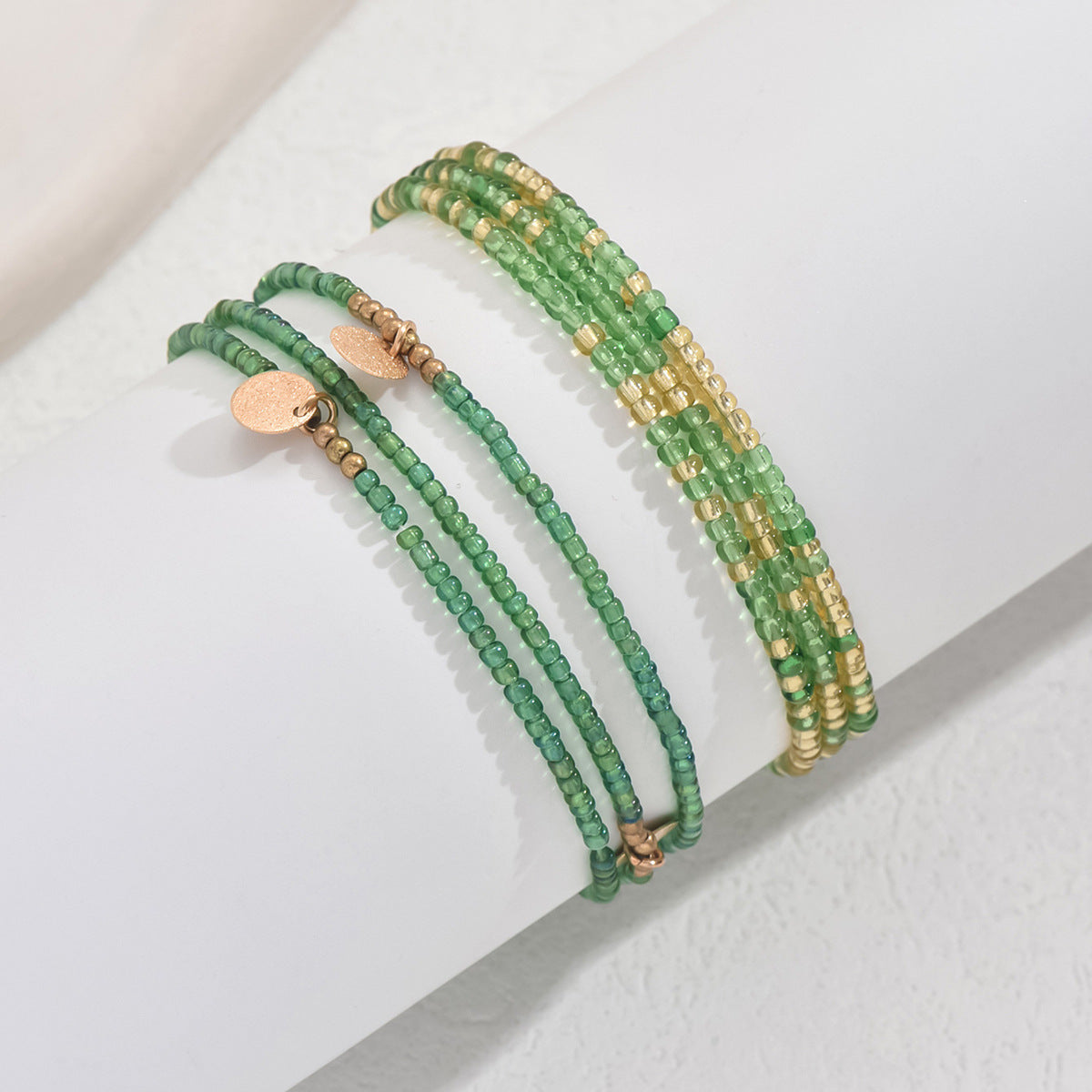 European and American Jewelry Summer Gold Disc Rice Bead Anklet Creative Bracelet Multi-purpose Beach Trend Two-piece Set