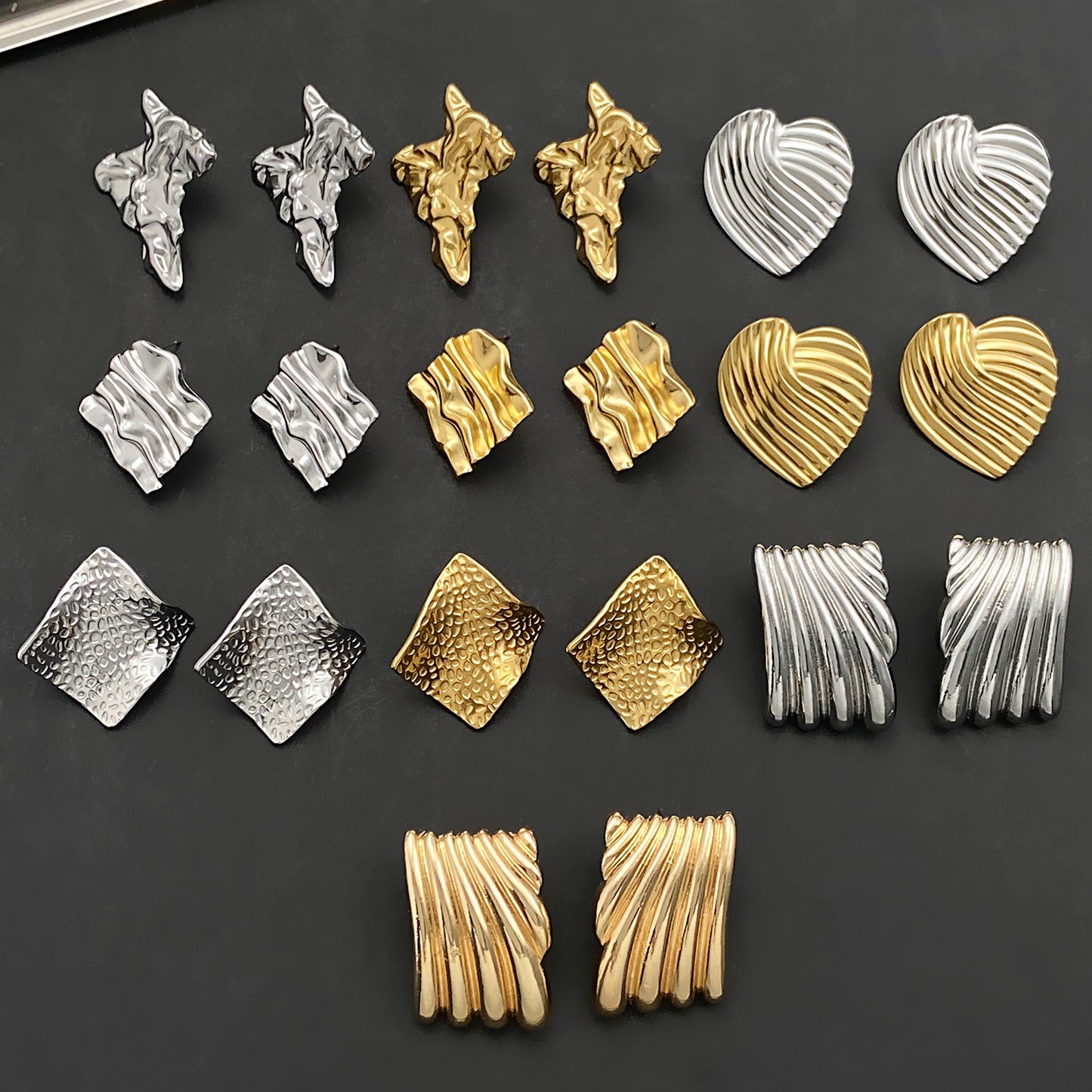 Titanium Steel Pleated Geometric Earrings Women's New Irregular Round Square Love Stud Earrings Medieval Earrings Tide