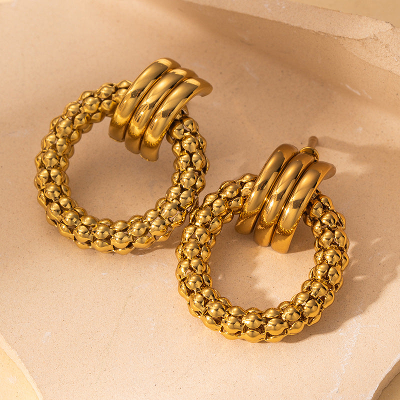 Exaggerated Titanium Steel Round Earrings Gold 18K Gold Light Luxury Earrings Fashion High Sense Love Earrings