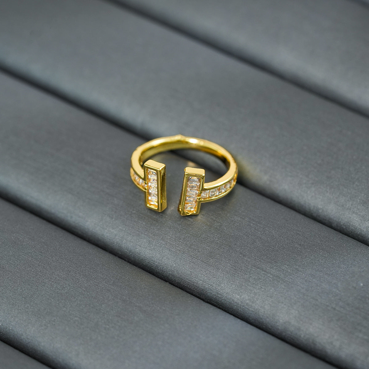 [Real Gold Plating] Zircon Ring Love Ring Opening Adjustable Ring Plated 18k Light Gold Heart Shape