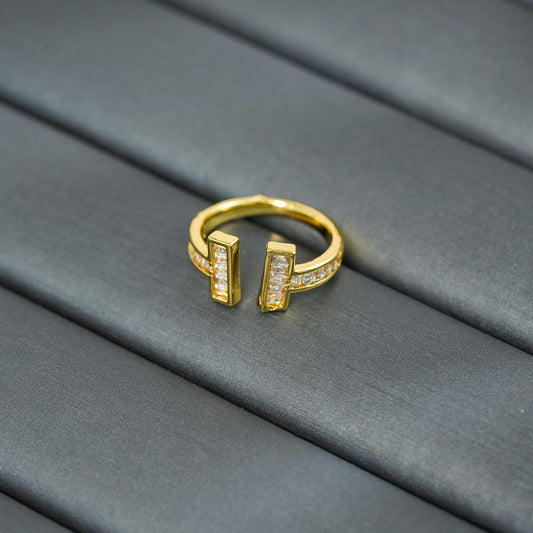 [Real Gold Plating] Zircon Ring Love Ring Opening Adjustable Ring Plated 18k Light Gold Heart Shape