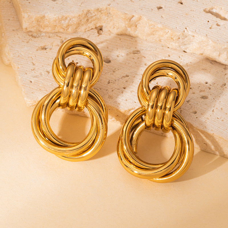 Exaggerated Titanium Steel Round Earrings Gold 18K Gold Light Luxury Earrings Fashion High Sense Love Earrings
