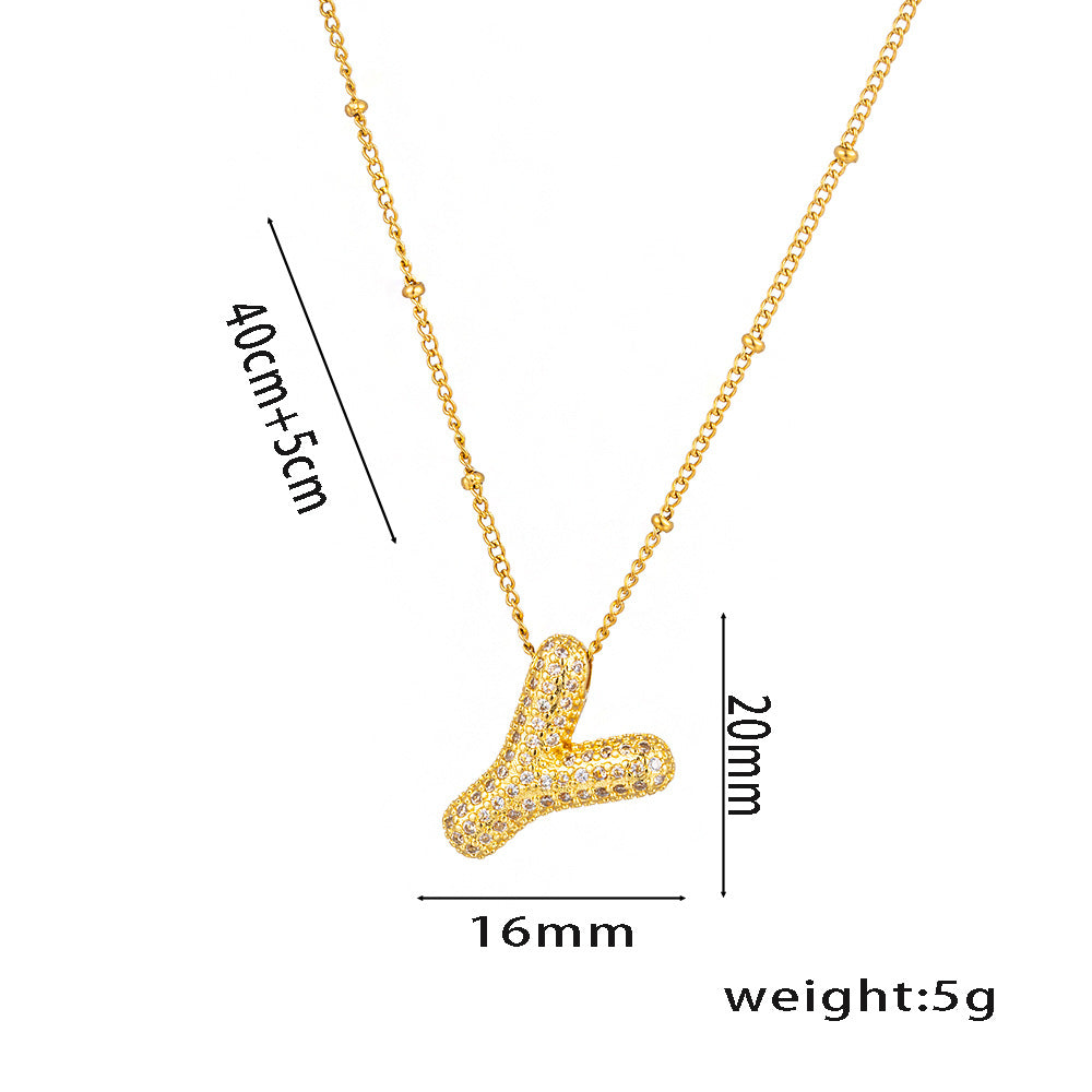 New European and American Micro-inlaid Zircon 26-letter Pendant Necklace Copper-plated 18K Gold Fashion Versatile Classic Jewelry
