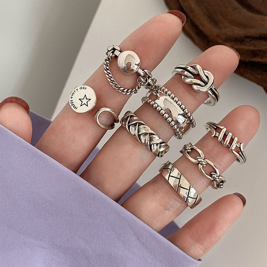 Heavy Industry Ring Female Ins Does Not Fade Fashion Personality Retro Cold Wind Niche Gemstone Open Index Finger Ring Tide