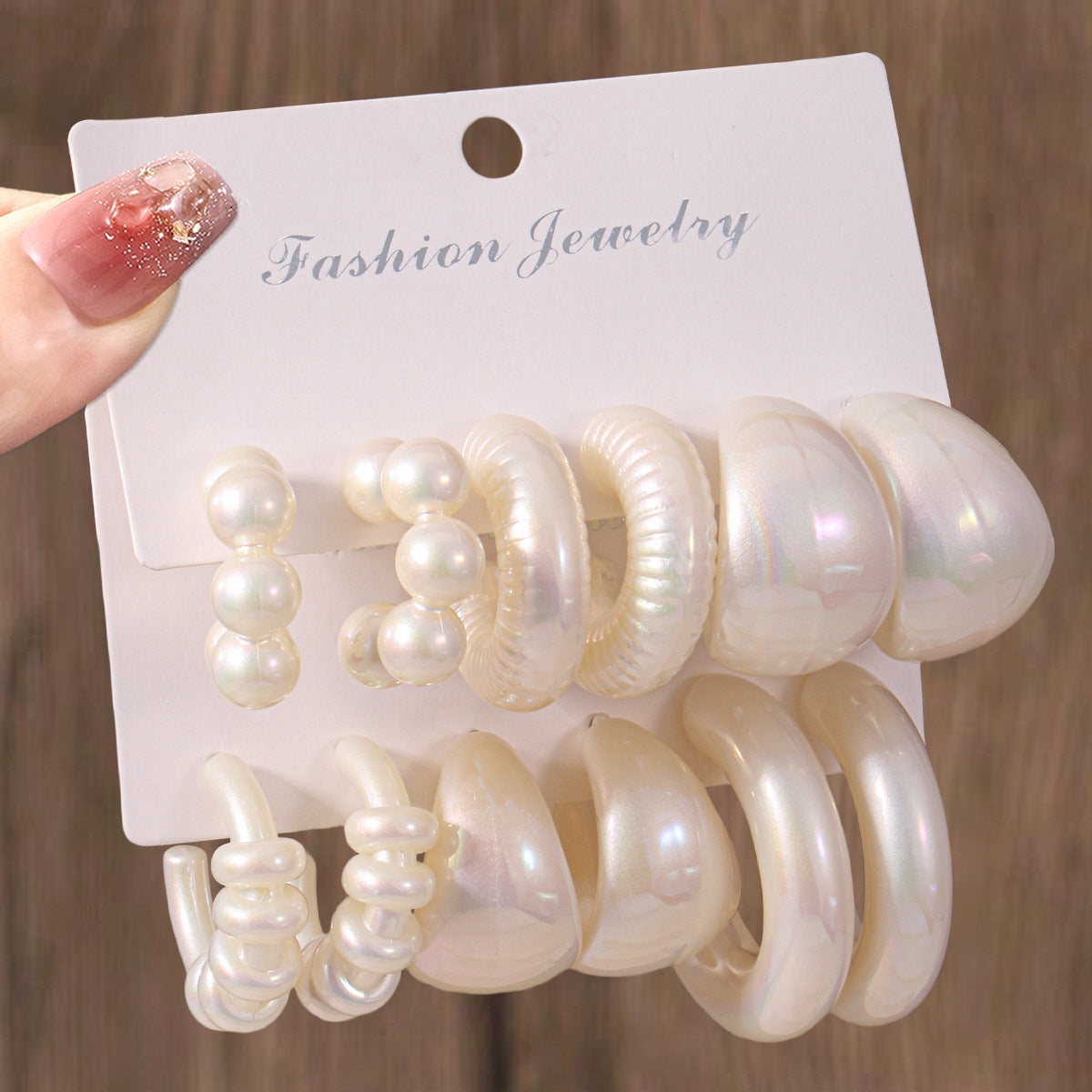 New Resin C-Type Water Drop Earrings White Earrings 3-piece Set