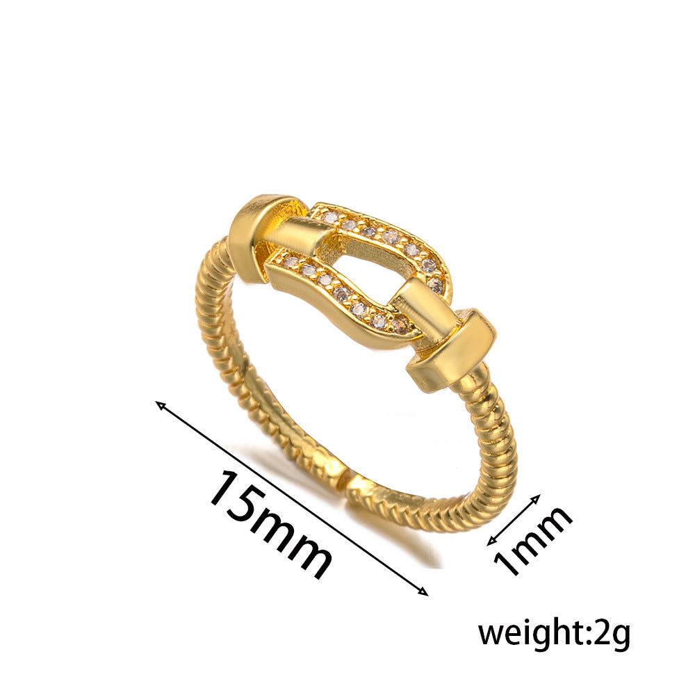 Seiko High-end Classic Horseshoe Buckle Ring, Japanese and Korean Fashion Temperament Ins Brushed Ring, Adjustable Jewelry for Women