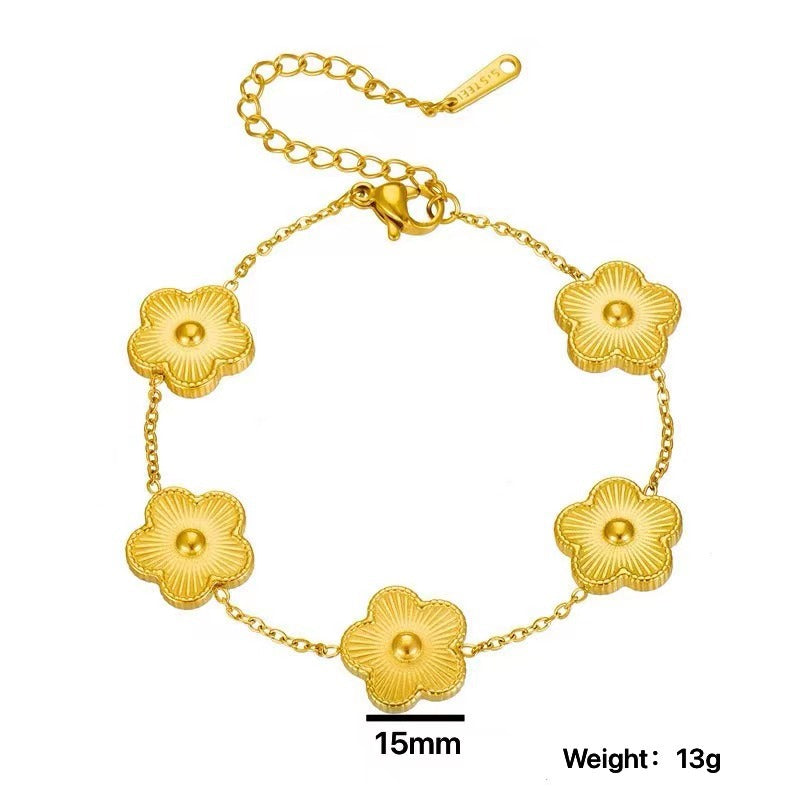Simple Temperament Five-leaf Flower Jewelry Set, Four-leaf Clover Laser, Titanium Steel Plum Blossom Fashion Versatile Internet Celebrity Tide Jewelry