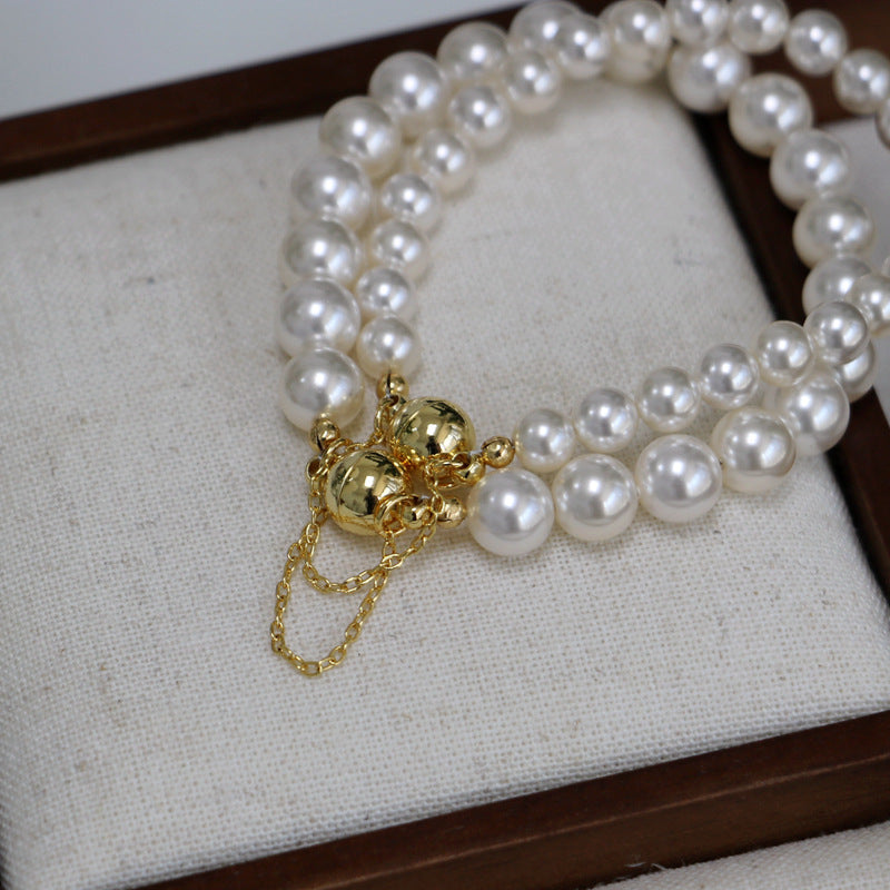 Temperament Fashion French Ball Magnet Buckle Necklace Bracelet Glass Pearl Bracelet