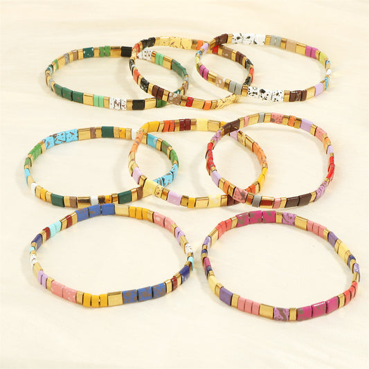Stylish Retro Pull-up Beaded Bracelet, Simple Bohemian Hand-woven Elastic Bracelet for Women
