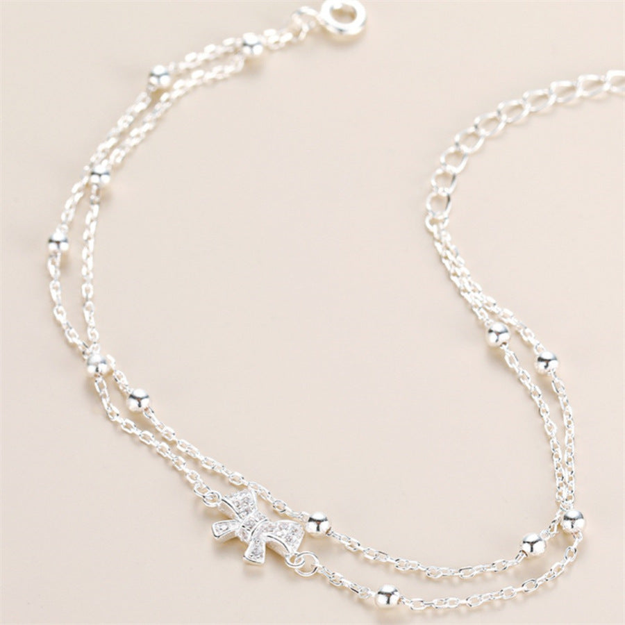 925 Sterling Silver Double-layer Bow Bracelet Women's Light Luxury Niche High-end Sense Exquisite Versatile Stacked Wearing Jewelry New Trend