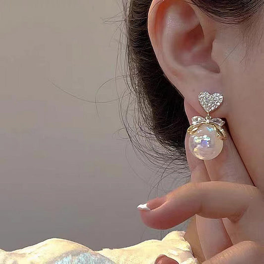 Korean Fashion Versatile Internet Celebrity New Peach Heart Big Pearl Earrings Style Elegant Earrings Women