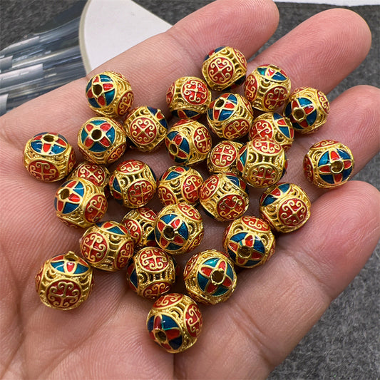 Ancient Gold Dripping Oil DIY Jewelry Accessories Loose Bead Copper Plating 18K Accessories Matte Retro Hollow Clothing Accessories