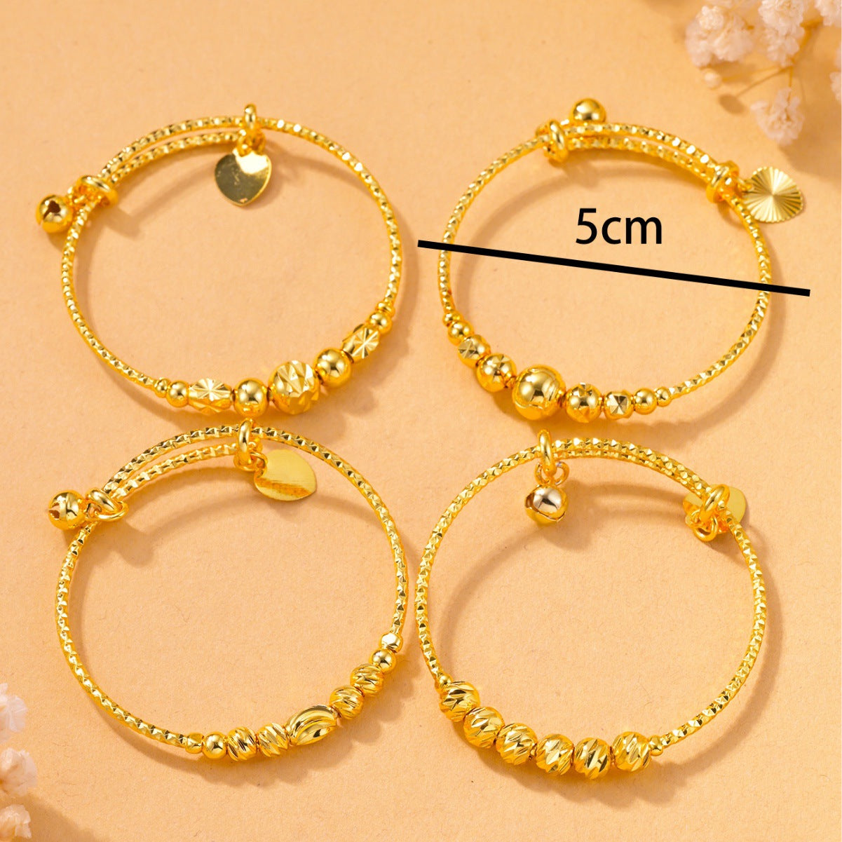 Children's Jewelry Gold Push-Pull Beaded Bracelet