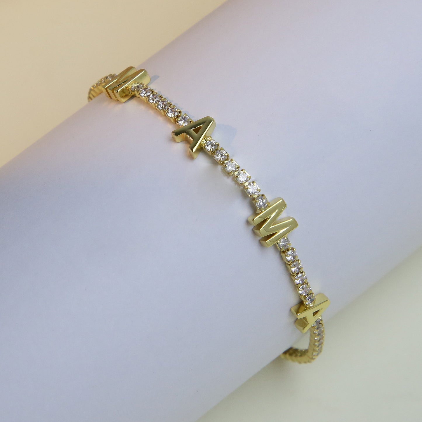 18k Brass Mama Tennis Zircon Chain Adjustable Bracelet Is Suitable for Mother's Day Gifting