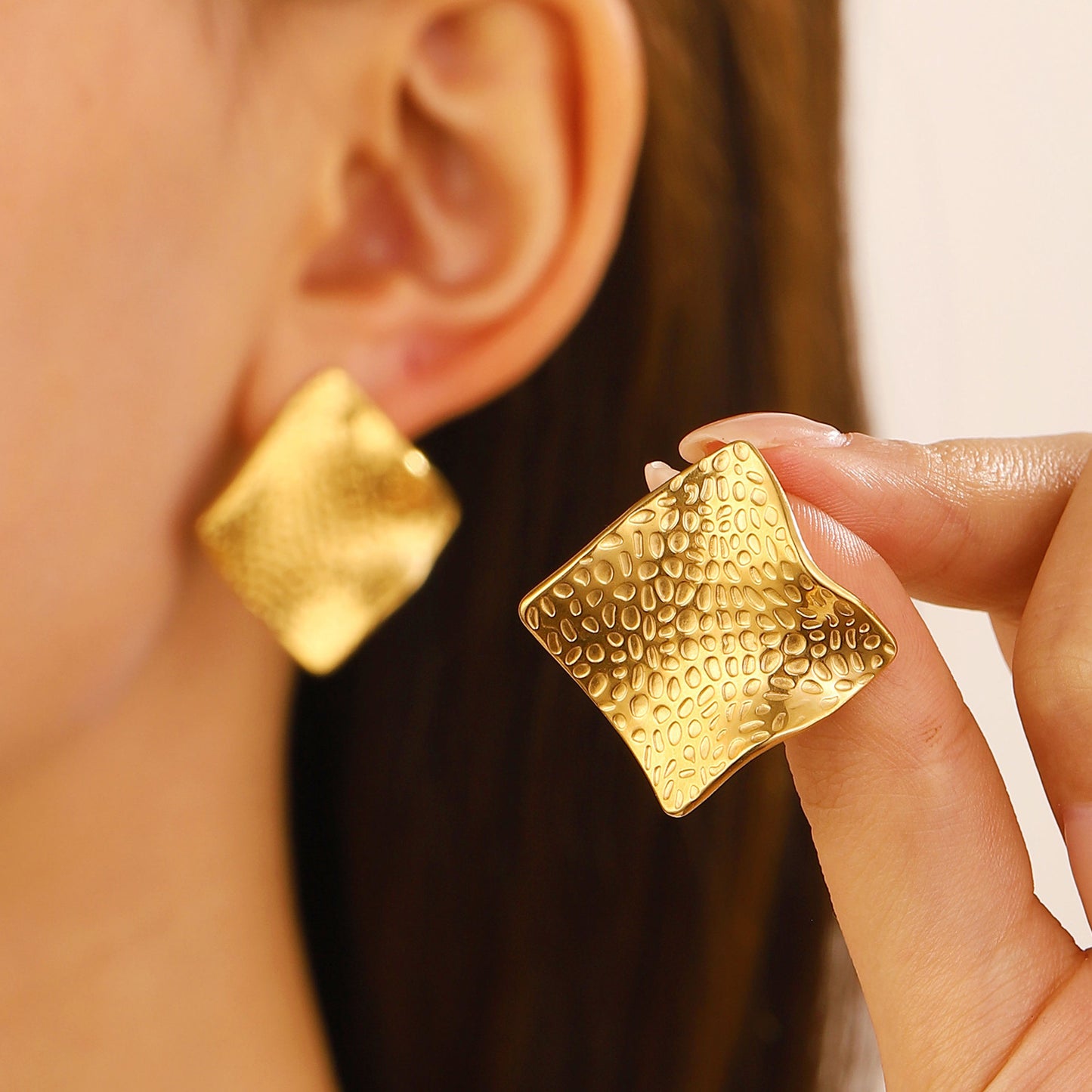 Titanium Steel Pleated Geometric Earrings Women's New Irregular Round Square Love Stud Earrings Medieval Earrings Tide
