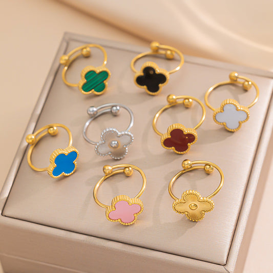 New Four-leaf Clover Titanium Steel Ring Women's Adjustable Ring Niche Small, Fresh and Compact Design Jewelry Wholesale