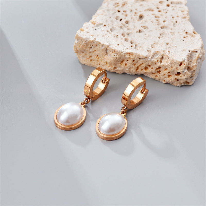 Fashion Titanium Steel Does Not Fade Short Ear Buckle Simple Geometric Rose Gold Earrings Stud Earrings