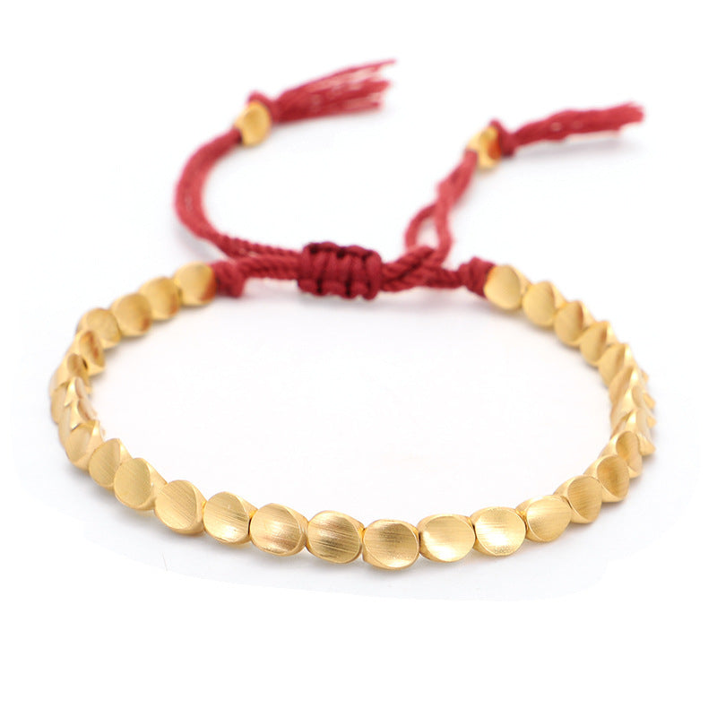 Hand Rope Winding Woven Bracelet Women's Fashion High-end Gift Can Be Pulled Special-shaped Copper Bead Fringed Woven Bracelet