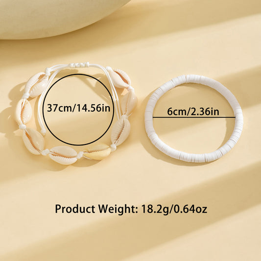 European, American Bohemian Style Anklet Beach Beach Vacation Wind Soft Pottery Conch Creative Anklet Two-piece Set