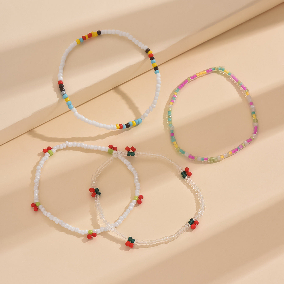 European and American Jewelry Summer Small Cherry Rice Bead Anklet Simple Creative Bracelet Multi-purpose Beach Anklet Four-piece Set