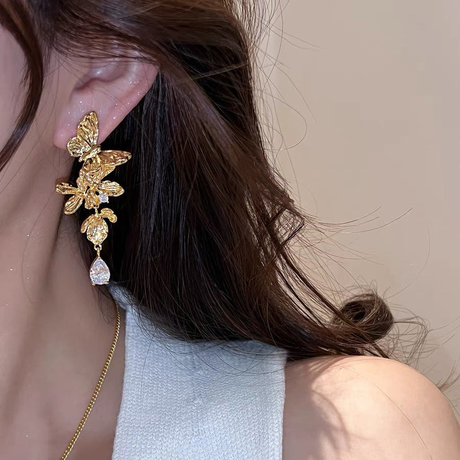 Retro Hong Kong Style Temperament Stud Earrings Female Explosion Internet Celebrity Niche High Sense Gold Earrings