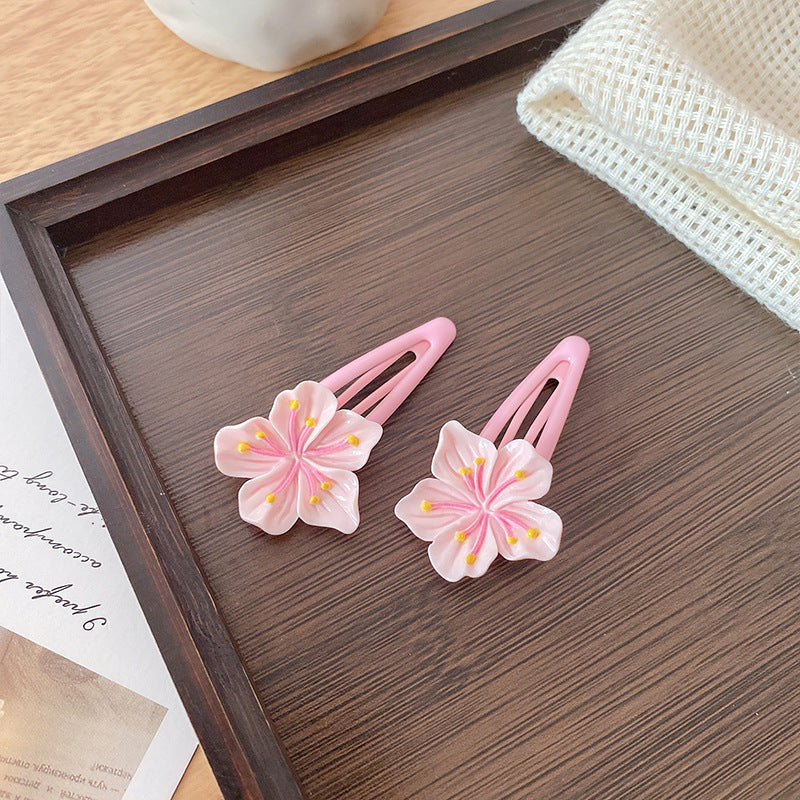 Pink Sweet Cherry Blossom Hairpin Side Girl Bangs Broken Hairpin Girl Flower Hair Band Back Head Female Hair Accessories