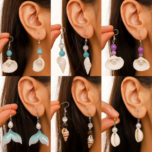 European and American New Marine Series Earrings Natural Stone Bohemi Shell Earrings Set Pearl Shell Earrings