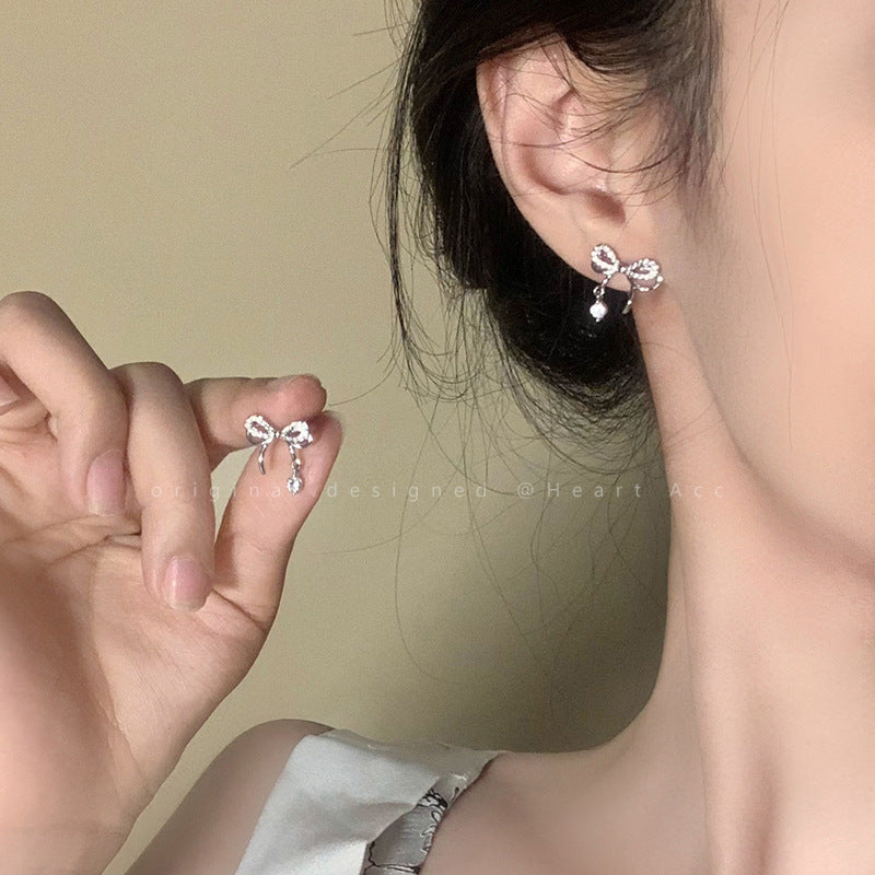 925 Silver Needle Pearl Zircon Earrings Women's High-end Sense Niche Temperament Cold Wind Mori Earrings Ear Jewelry Wholesale