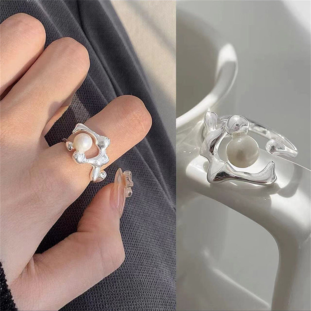 Pearl Ring Women's Irregular Niche High Sense Retro Index Finger Ring Fashion Light Luxury Versatile Ring