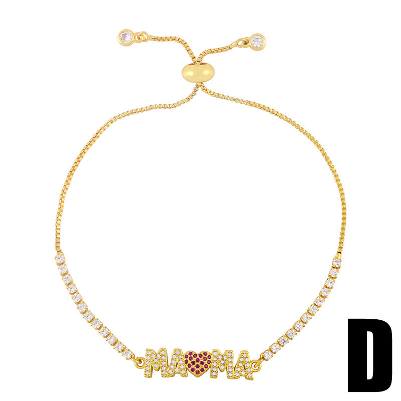 New Mother's Day Bracelet European and American Ins Creative Zircon Letter MAMA Splicing Pull Bracelet
