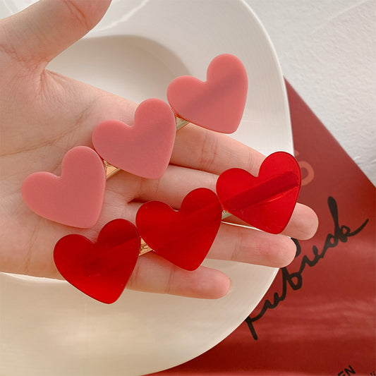 Korean Red Love Acetic Acid Hairpin Edge Clip Cute Bangs Broken Hair Side Duck Bill Hairpin Gentle Clip Headdress