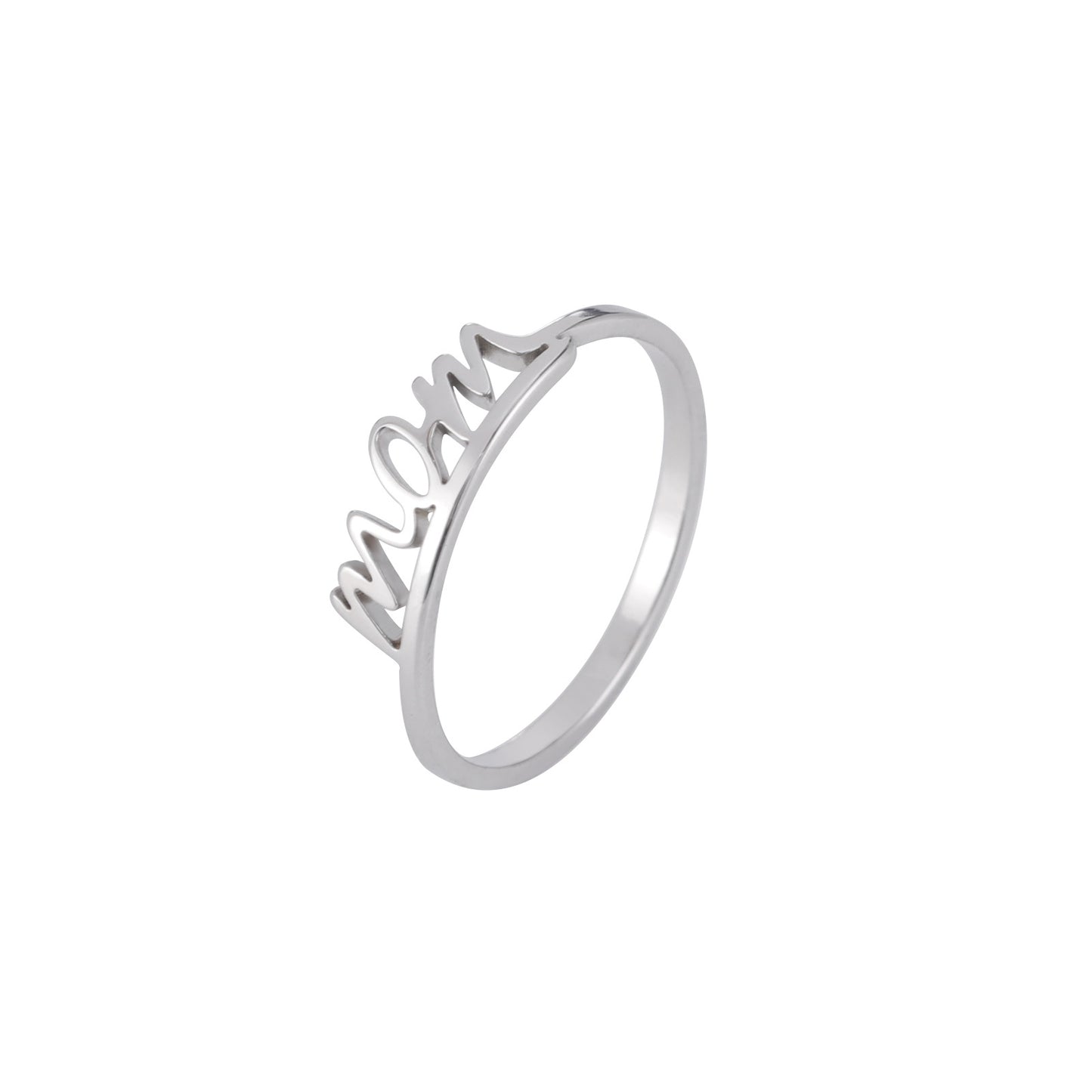 Mother's Day Gift 18k Real Gold Electroplating Non-fading Titanium Steel Cutting Letter MOM Stainless Steel Ring