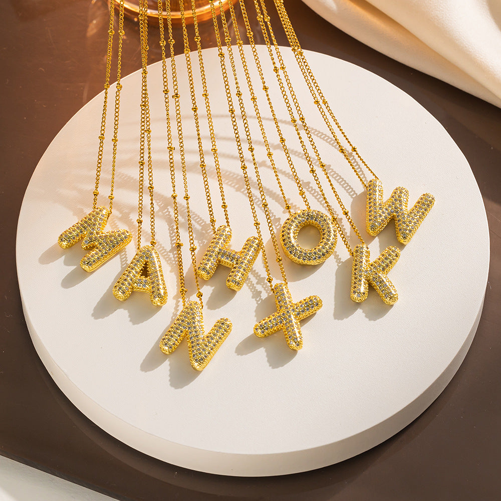 New European and American Micro-inlaid Zircon 26-letter Pendant Necklace Copper-plated 18K Gold Fashion Versatile Classic Jewelry