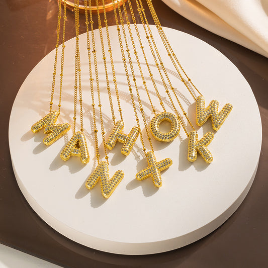 New European and American Micro-inlaid Zircon 26-letter Pendant Necklace Copper-plated 18K Gold Fashion Versatile Classic Jewelry