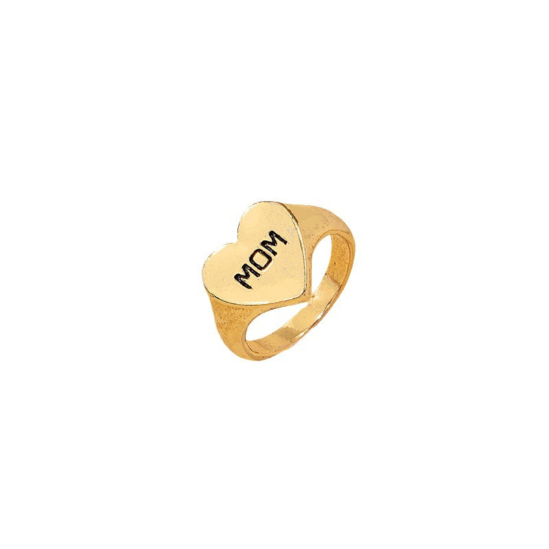 Korean Version of Fashion Simple Commuter Letter Love Ring Female Internet Celebrity Niche Design Temperament Retro Heart Ring