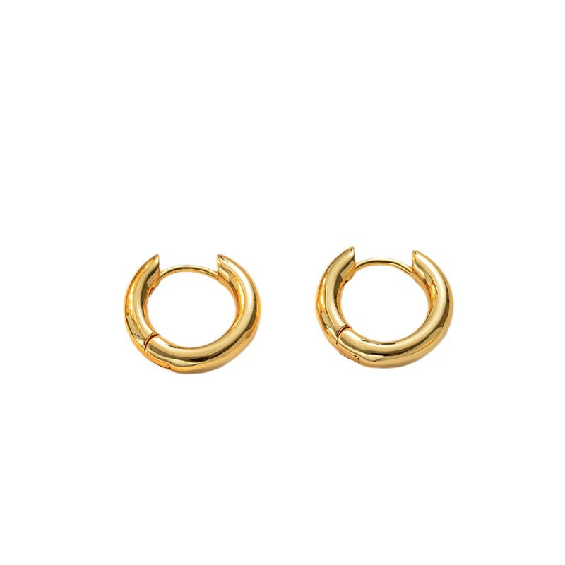 Internet celebrity INS simple geometry, titanium steel earrings, niche design sense popular versatile round titanium steel, earrings lady