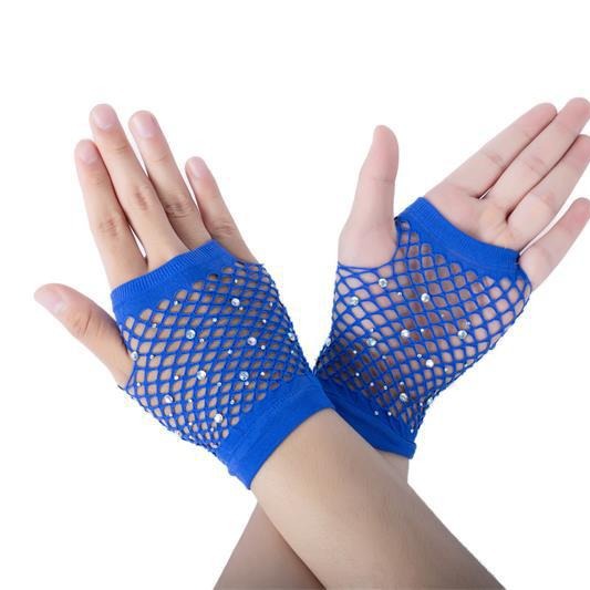 European and American Fashion Flash Diamond Short Sex Fishing Net Gloves Party Punk Decorative Half-finger Gloves Wholesale