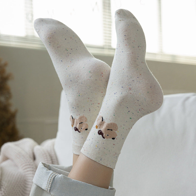 Socks Women's Idea Yarn Cute Cartoon Women's Medium Tube Socks Graffiti White Spring and Autumn Versatile Boneless Confinement Socks