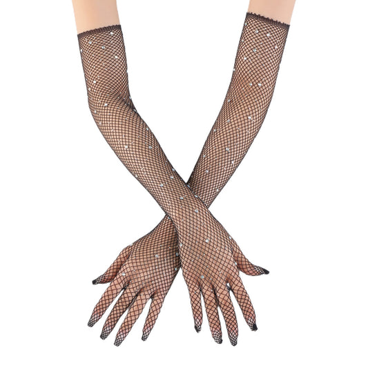 New European and American Fashion Hot Diamond Mesh Nightclub Sexy Gloves Fishing Net Fun Elastic Women Dance Decorative Gloves