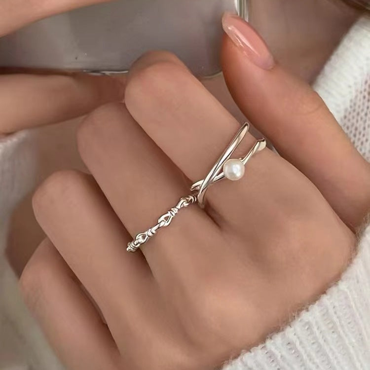 925 Silver-plated Natural Pearl Ring Light Luxury Niche Design Index Finger Ring High-end Open Ring for Women