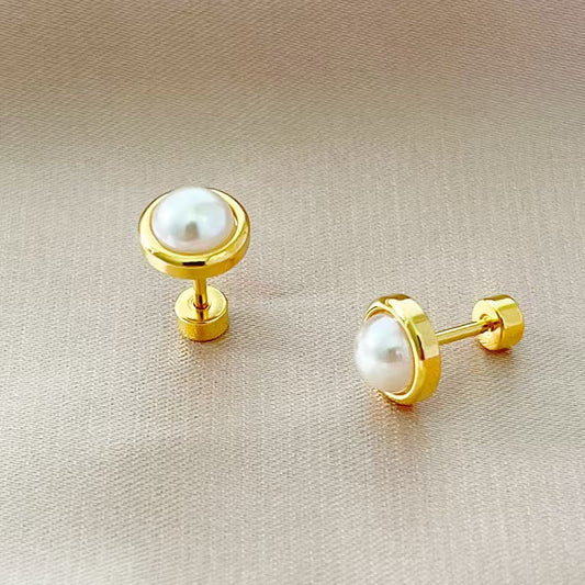European and American Ins Wind Stainless Steel Anti-pearl Round Cake Earbone Earrings Small Ear Jewelry Wholesale
