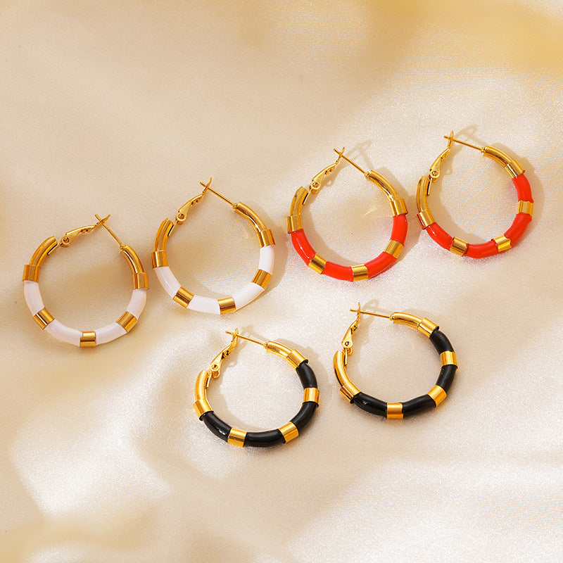 Stainless Steel Earrings Women's Multicolor Color Earrings Plated 18K Gold Stud Earrings