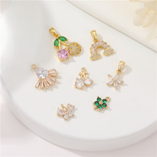 DIY Jewelry Accessories Cute Simple Micro-inlaid Zircon Cherry Pendant Accessories 14k Real Gold Butterfly Pendant