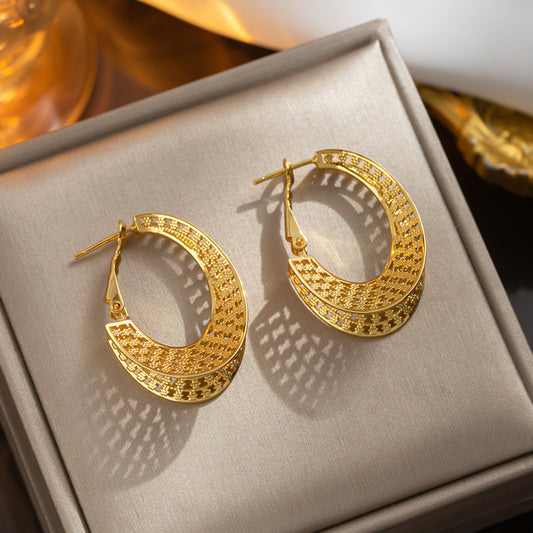 New INS Unique Hollow Titanium Steel, Fashion Retro Jewelry Earrings Irregular Geometric Earrings