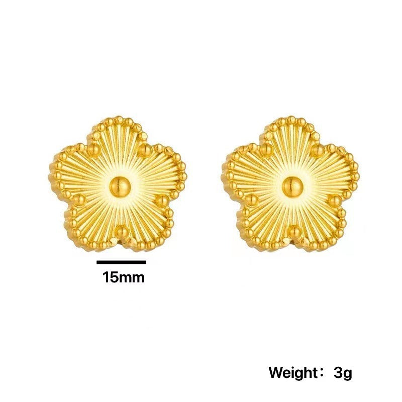 Simple Temperament Five-leaf Flower Jewelry Set, Four-leaf Clover Laser, Titanium Steel Plum Blossom Fashion Versatile Internet Celebrity Tide Jewelry