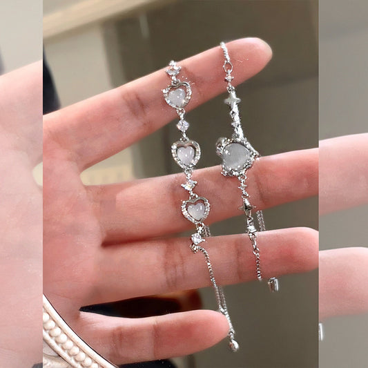Cold Opal Love Bracelet Women's Gentle and Simple Pull-up Sweet and Cool Style Girlfriend Bracelet Personality Temperament Accessories