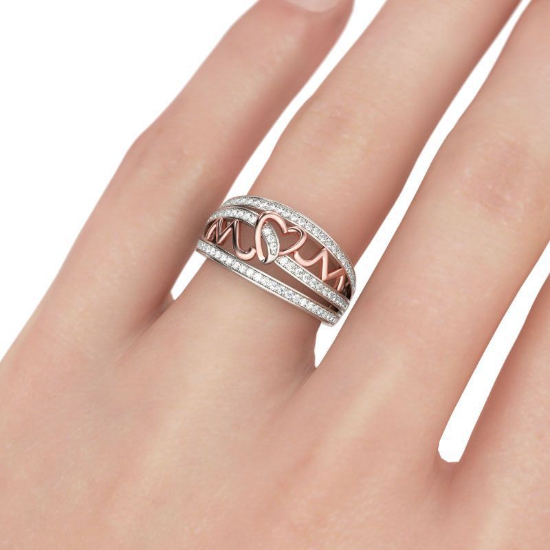 LOVE MOM Diamond Ring Simple Fashion Rose Gold Letter Ring Mother's Day Gift